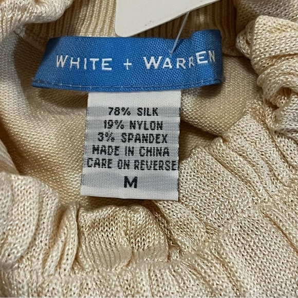 White + Warren Silk Blend Mock Neck Pullover Longsleeve Top Cream Medium - Picture 14 of 16
